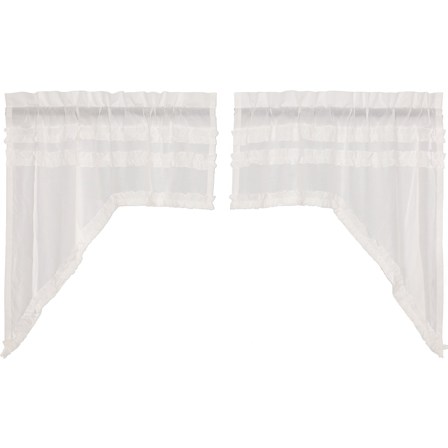 April & Olive White Ruffled Sheer Petticoat Swag Set of 2 36x36x16 By VHC Brands