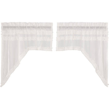 April & Olive White Ruffled Sheer Petticoat Swag Set of 2 36x36x16 By VHC Brands
