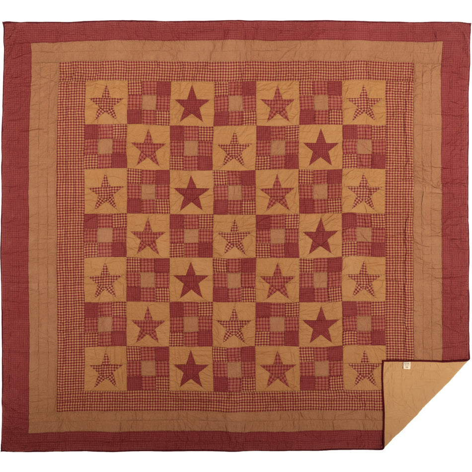 Mayflower Market Ninepatch Star California King Quilt Set; 1-Quilt 130Wx115L w/2 Shams 21x37 By VHC Brands