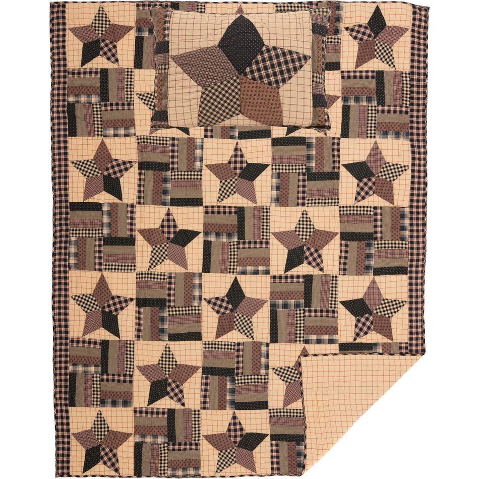 Mayflower Market Bingham Star Twin Quilt Set; 1-Quilt 70Wx90L w/1 Sham 21x27 By VHC Brands