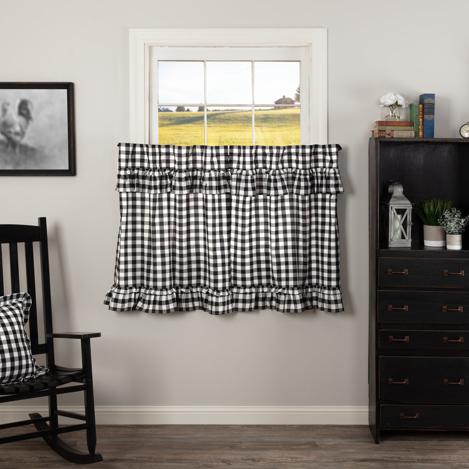 April & Olive Annie Buffalo Black Check Ruffled Tier Set of 2 L36xW36 By VHC Brands