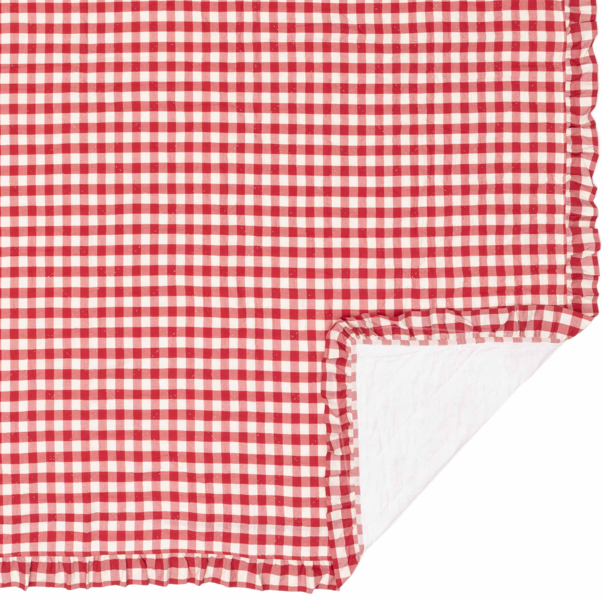 April & Olive Annie Buffalo Red Check Ruffled King Quilt Coverlet 105Wx95L By VHC Brands