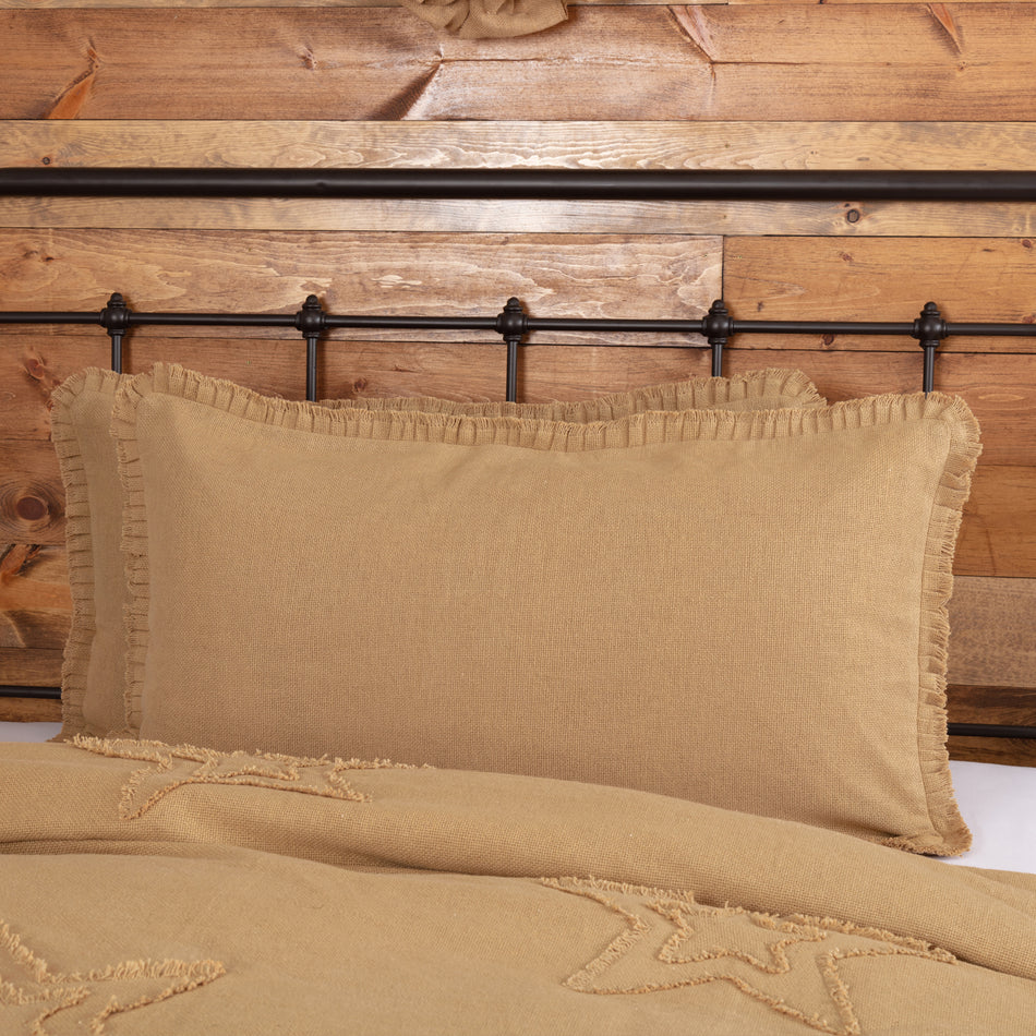 Burlap Natural King Sham w/ Fringed Ruffle 21x37