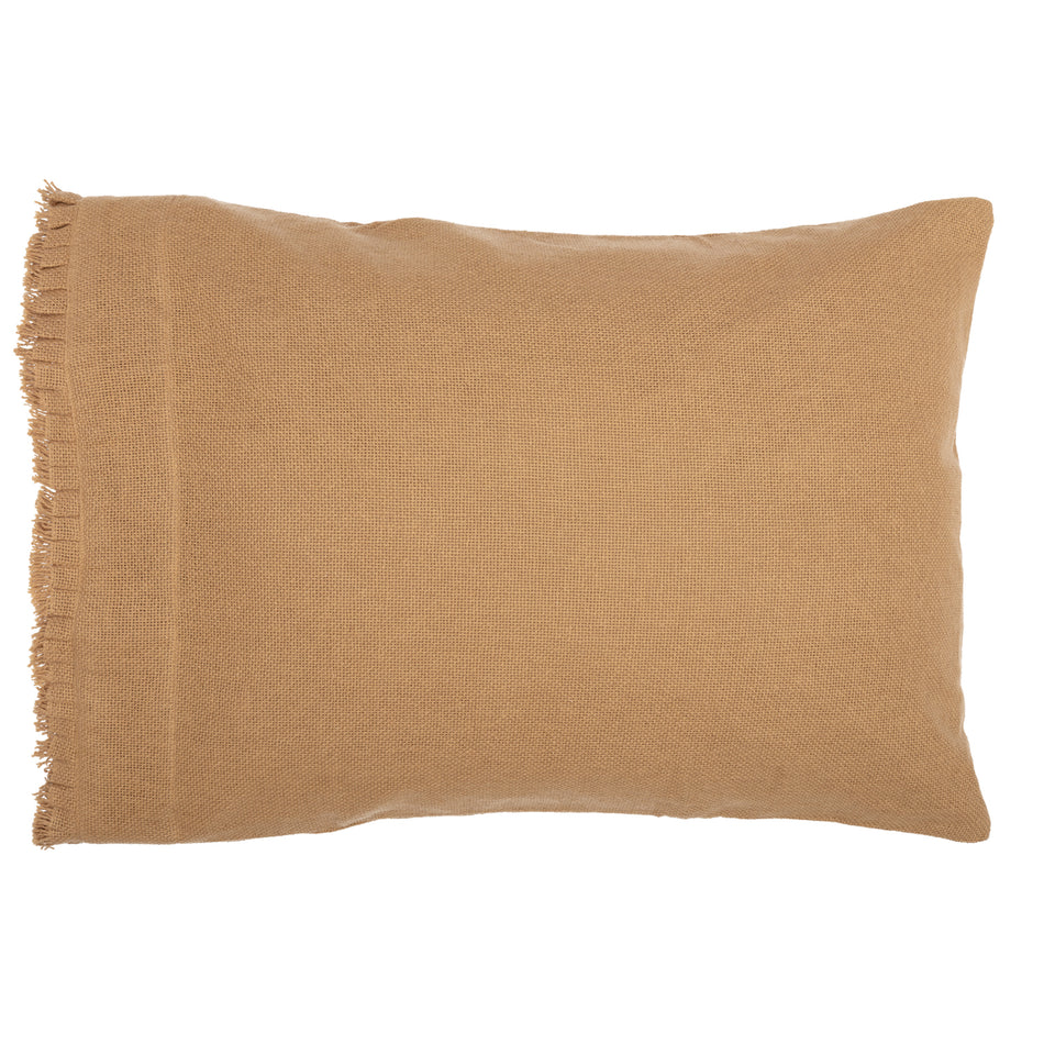 April & Olive Burlap Natural Standard Pillow Case w/ Fringed Ruffle Set of 2 21x30 By VHC Brands