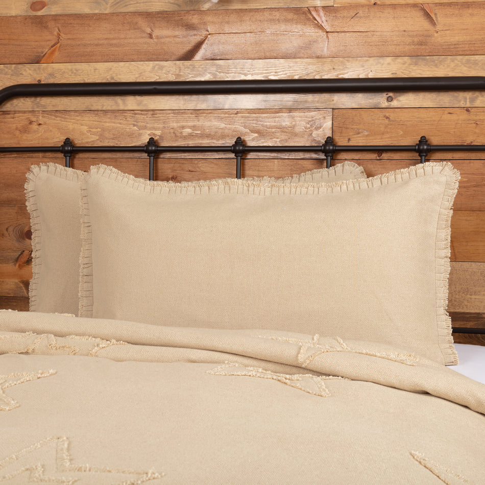 April & Olive Burlap Vintage King Sham w/ Fringed Ruffle 21x37 By VHC Brands