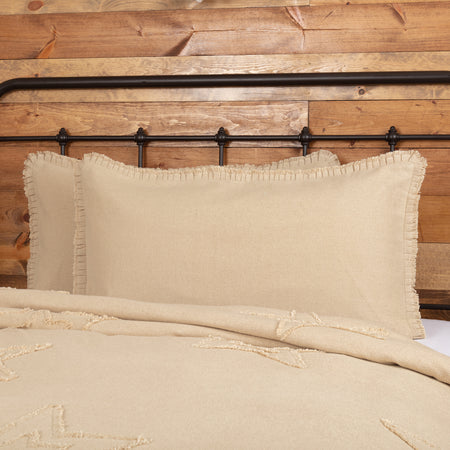 April & Olive Burlap Vintage King Sham w/ Fringed Ruffle 21x37 By VHC Brands