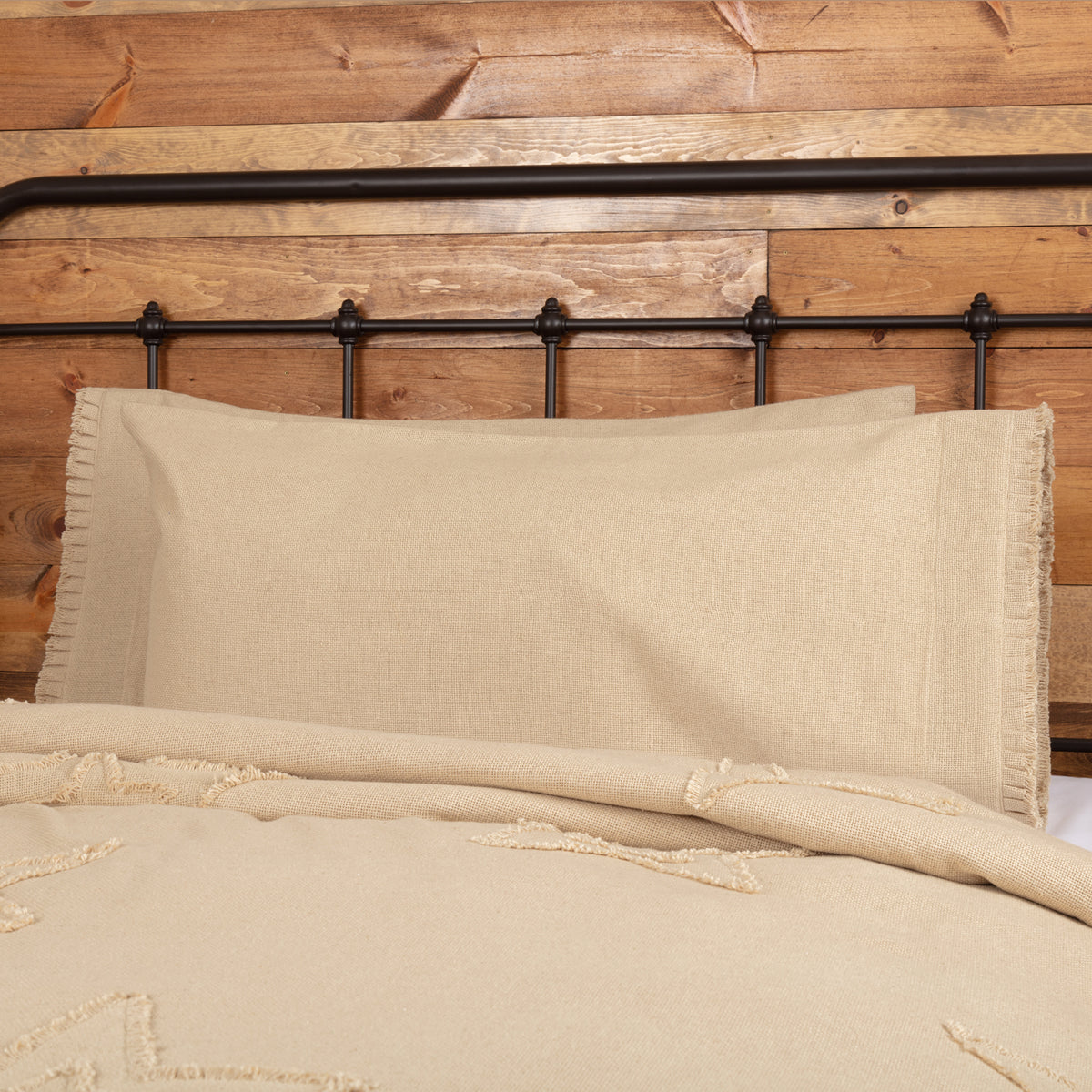April & Olive Burlap Vintage King Pillow Case w/ Fringed Ruffle Set of 2 21x40 By VHC Brands
