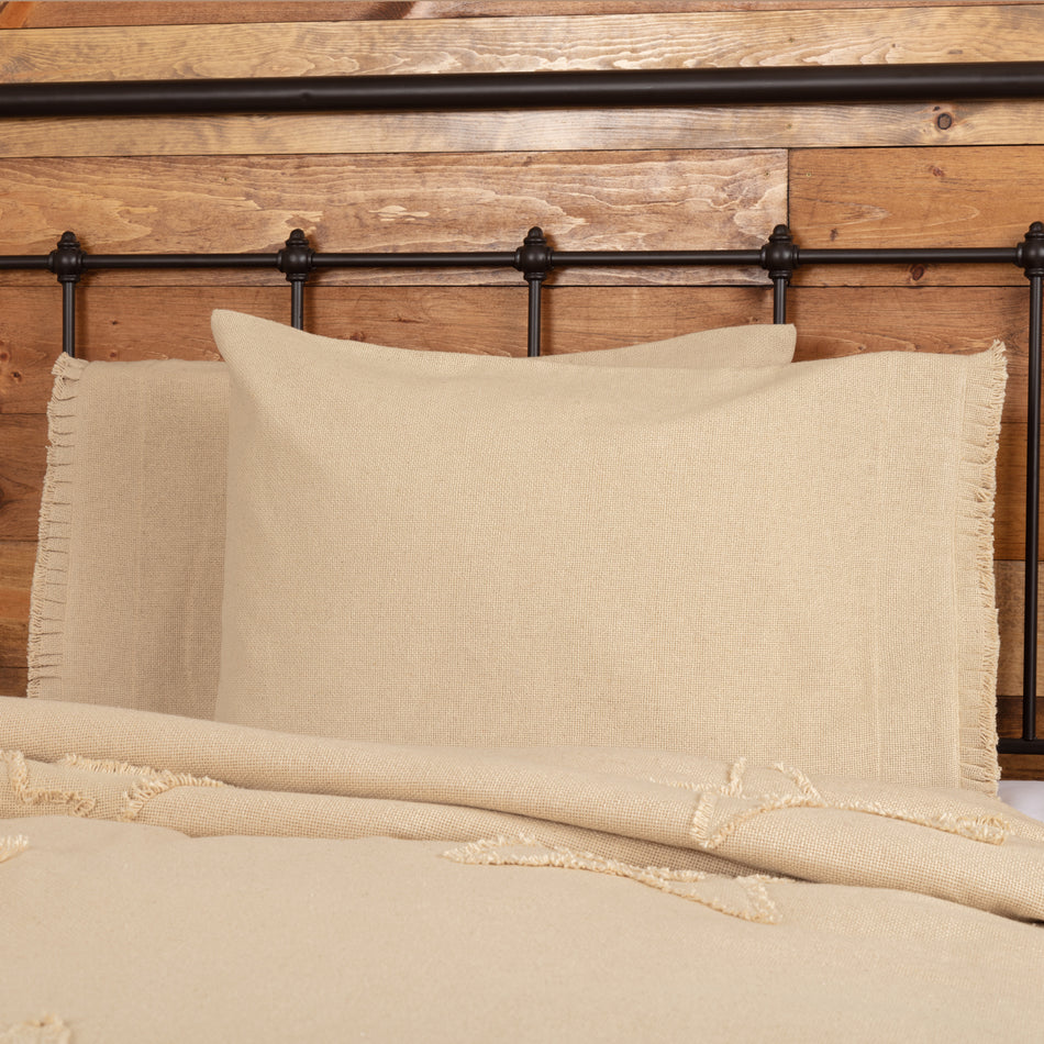 April & Olive Burlap Vintage Standard Pillow Case w/ Fringed Ruffle Set of 2 21x30 By VHC Brands