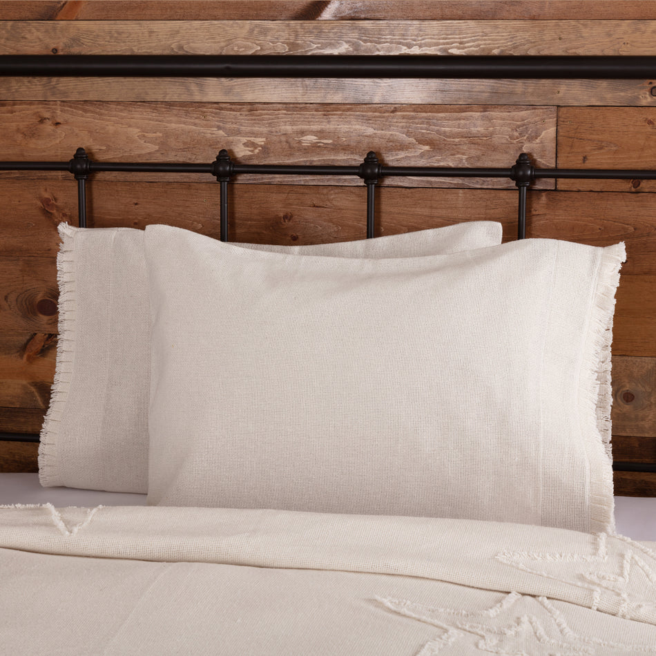 April & Olive Burlap Antique White Standard Pillow Case w/ Fringed Ruffle Set of 2 21x30 By VHC Brands