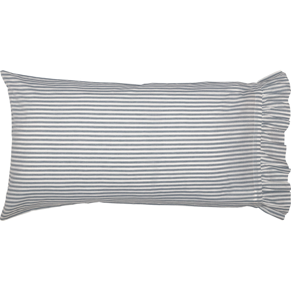April & Olive Sawyer Mill Blue Ticking Stripe Ruffled King Pillow Case Set of 2 21x40 By VHC Brands