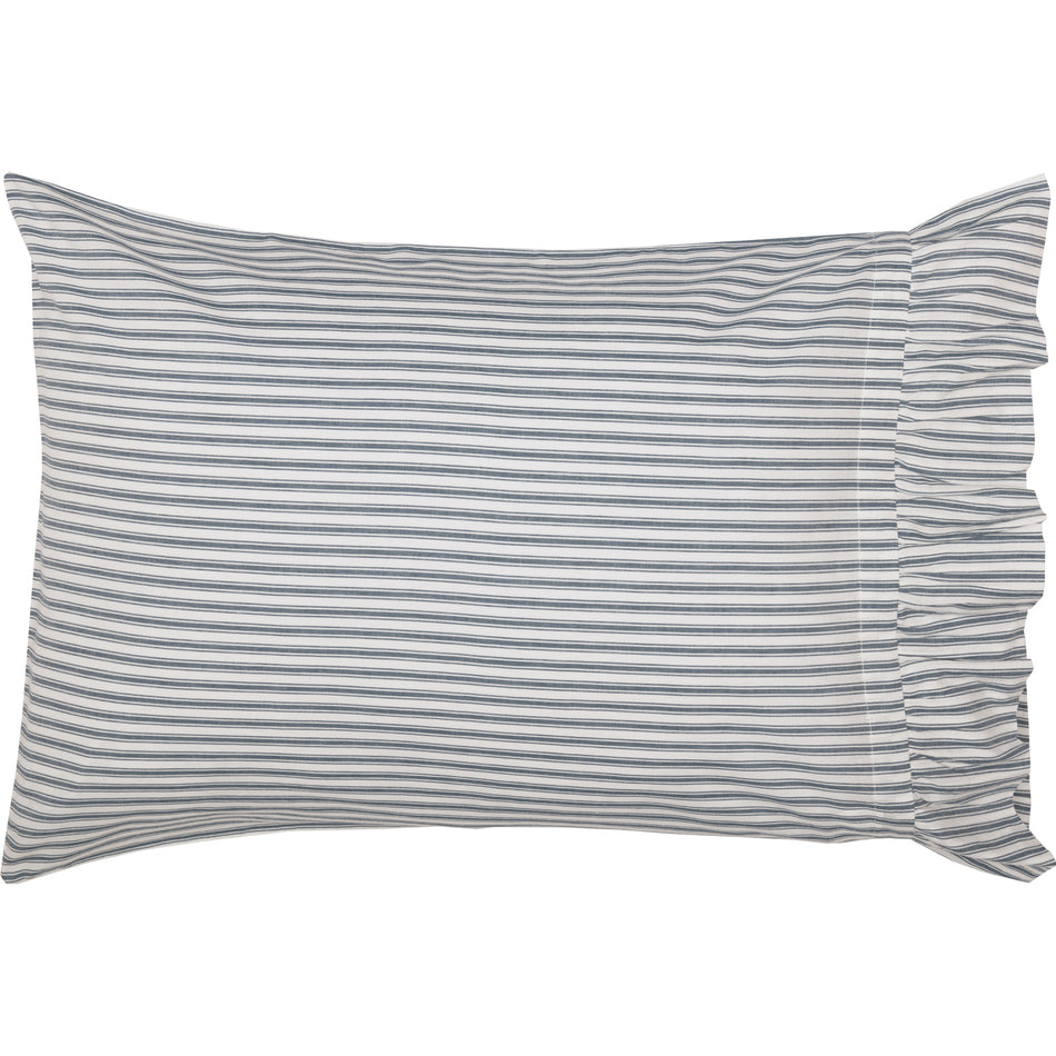 April & Olive Sawyer Mill Blue Ticking Stripe Ruffled Standard Pillow Case Set of 2 21x30 By VHC Brands