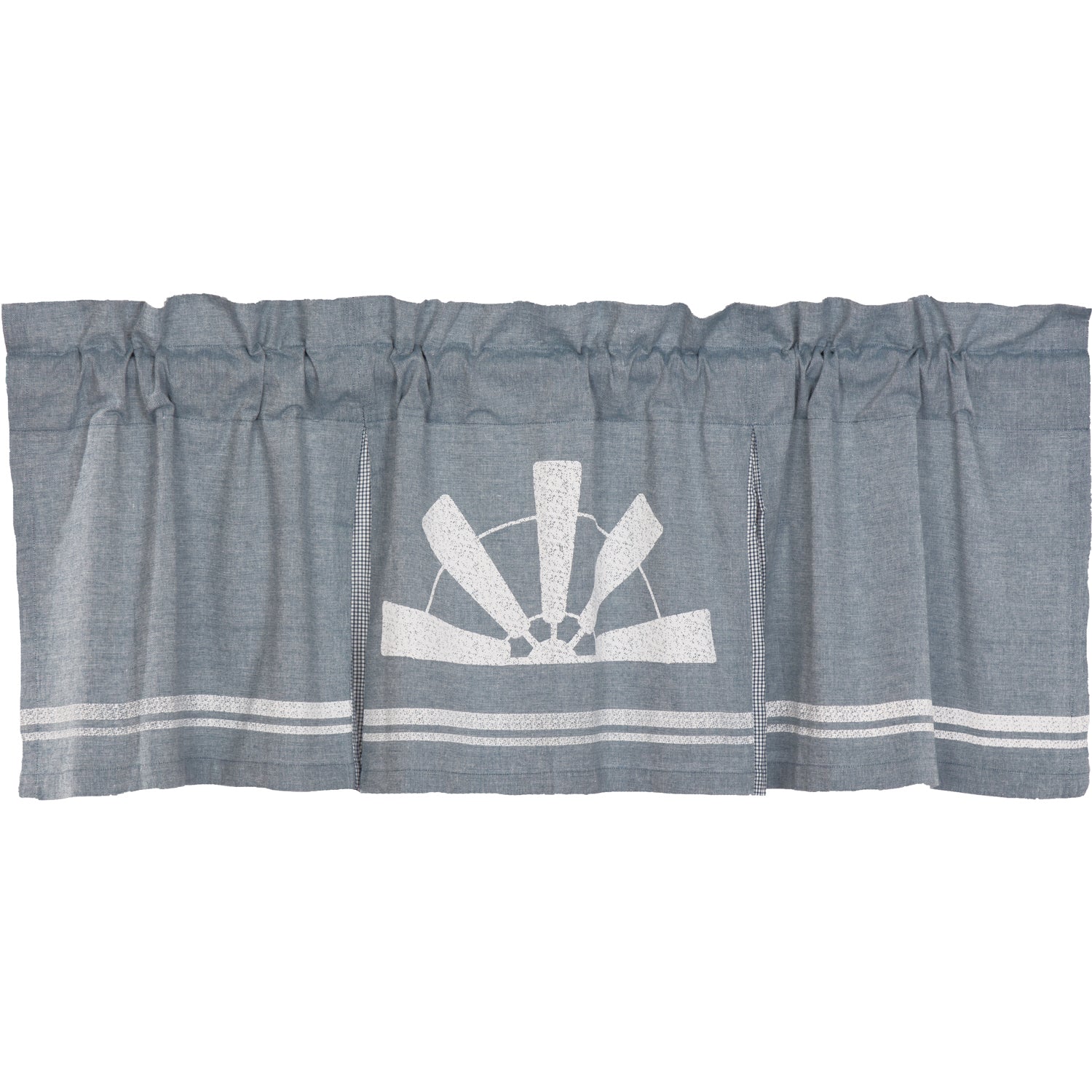 April & Olive Sawyer Mill Blue Windmill Valance Pleated 20x60 By VHC Brands