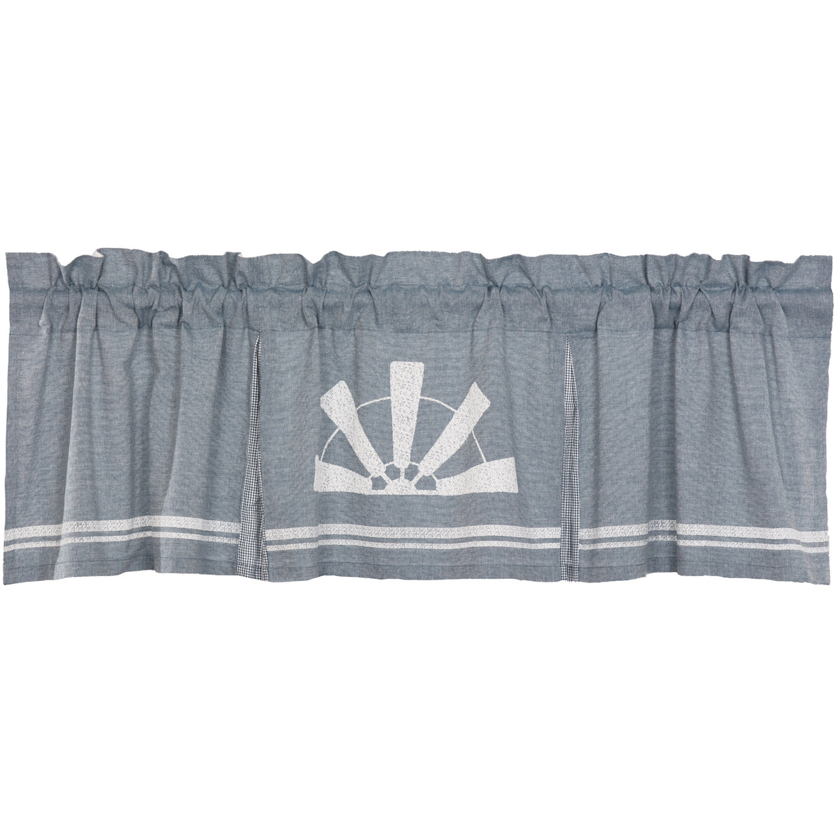 April & Olive Sawyer Mill Blue Windmill Valance Pleated 20x72 By VHC Brands