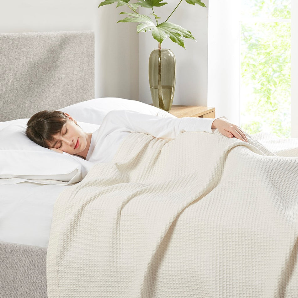 Waffle Weave Cotton Blanket - Ivory - Twin Size