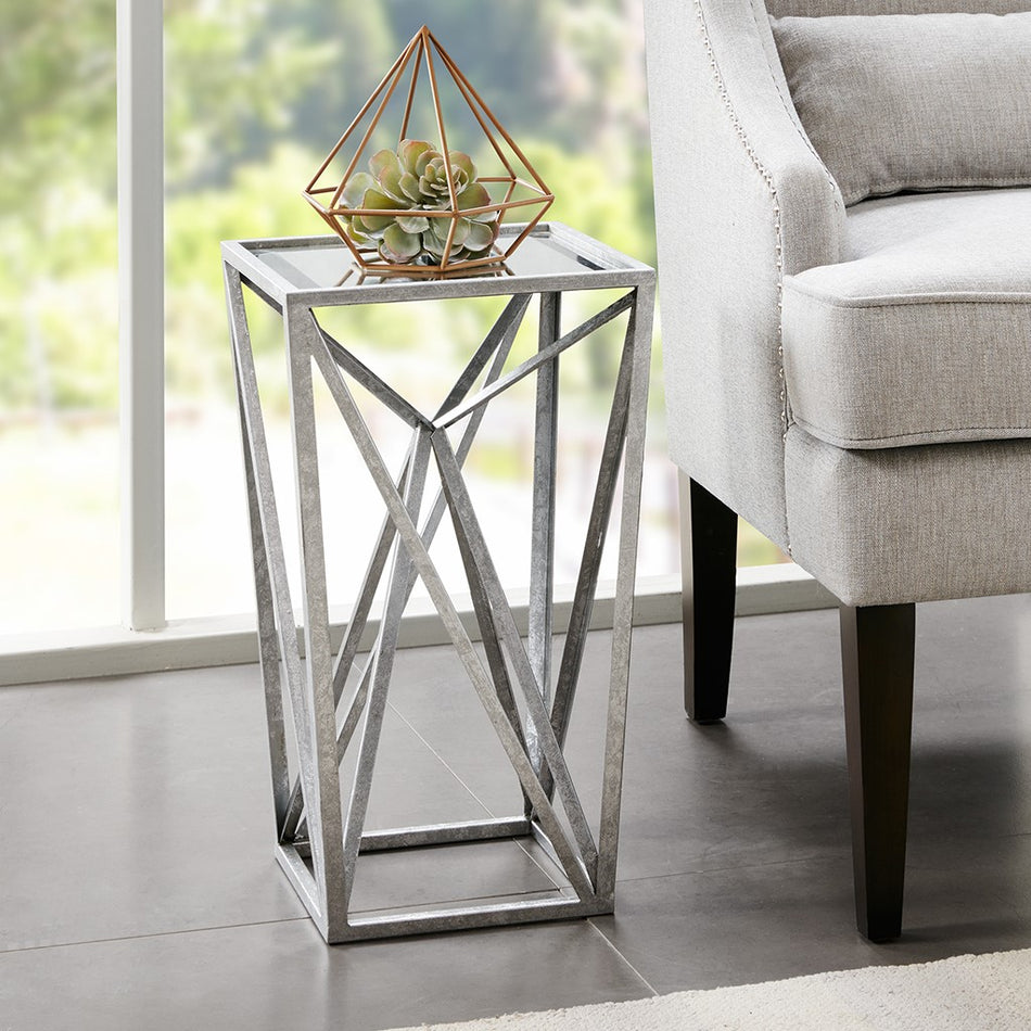 Madison Park Zee Angular Mirror Accent Table - Silver 