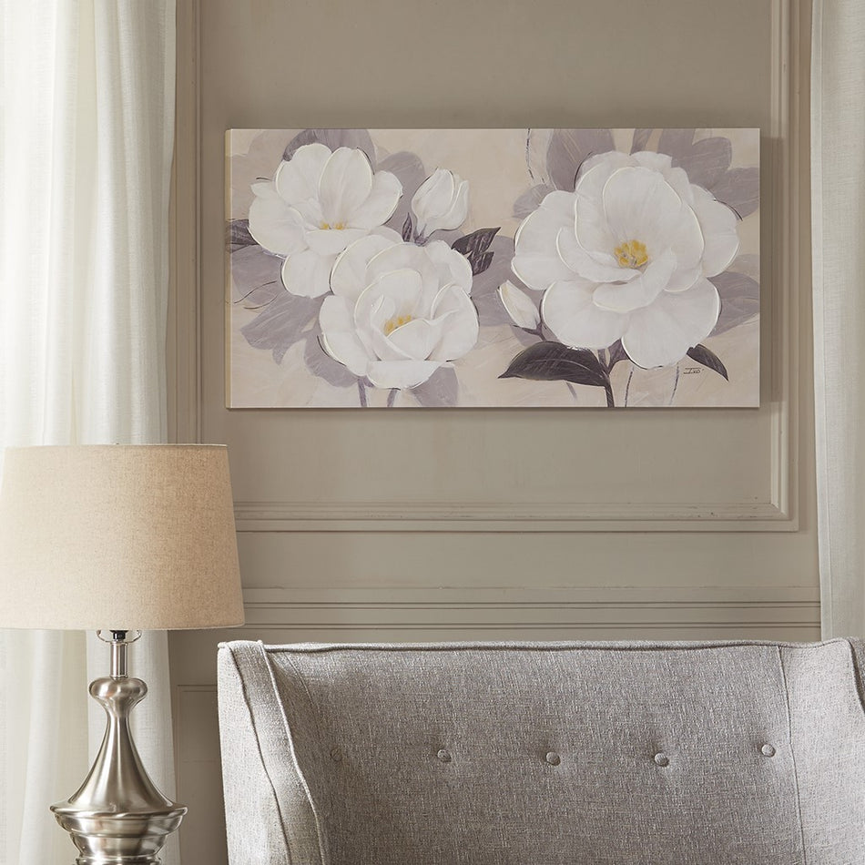 Madison Park Midday Bloom Florals Paint Embellished Canvas - White 