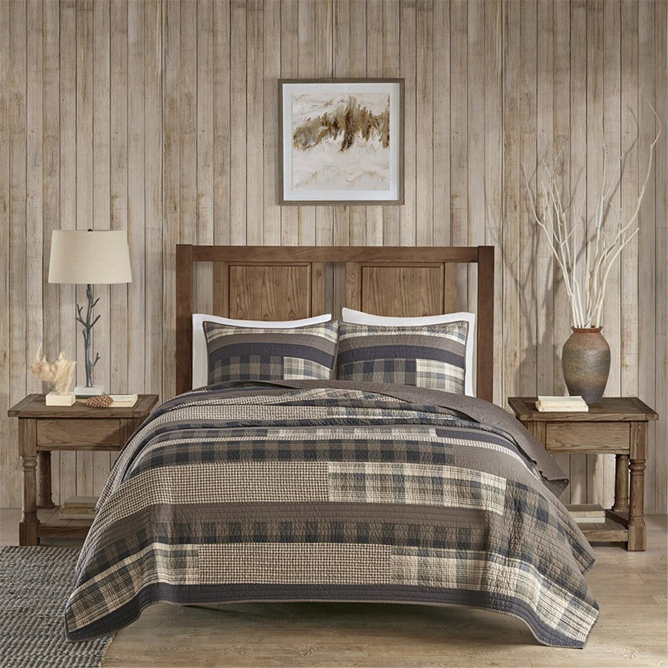 Woolrich Winter Plains 100% Cotton Oversized Quilt Mini Set - Taupe - Full Size / Queen Size