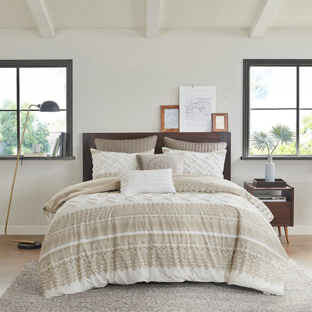 INK+IVY Mila 3 Piece Cotton Duvet Cover Set with Chenille Tufting - Taupe  - Full Size / Queen Size Shop Online & Save - ExpressHomeDirect.com