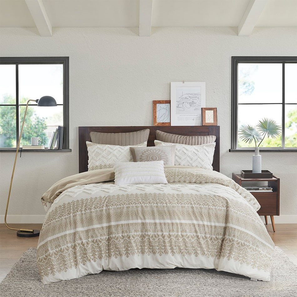 INK+IVY Mila 3 Piece Cotton Duvet Cover Set with Chenille Tufting - Taupe  - King Size / Cal King Size Shop Online & Save - ExpressHomeDirect.com