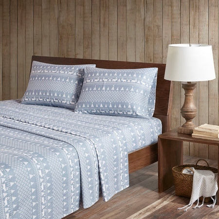Woolrich Cotton Flannel Sheet Set - Blue Winter Frost - King Size