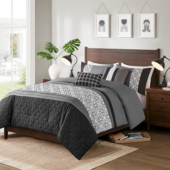 510 Design Donnell Embroidered 5 Piece Comforter Set - Black - Full Size / Queen Size