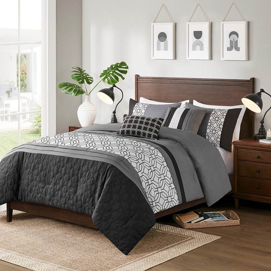 510 Design Donnell Embroidered 5 Piece Comforter Set - Black - King Size / Cal King Size
