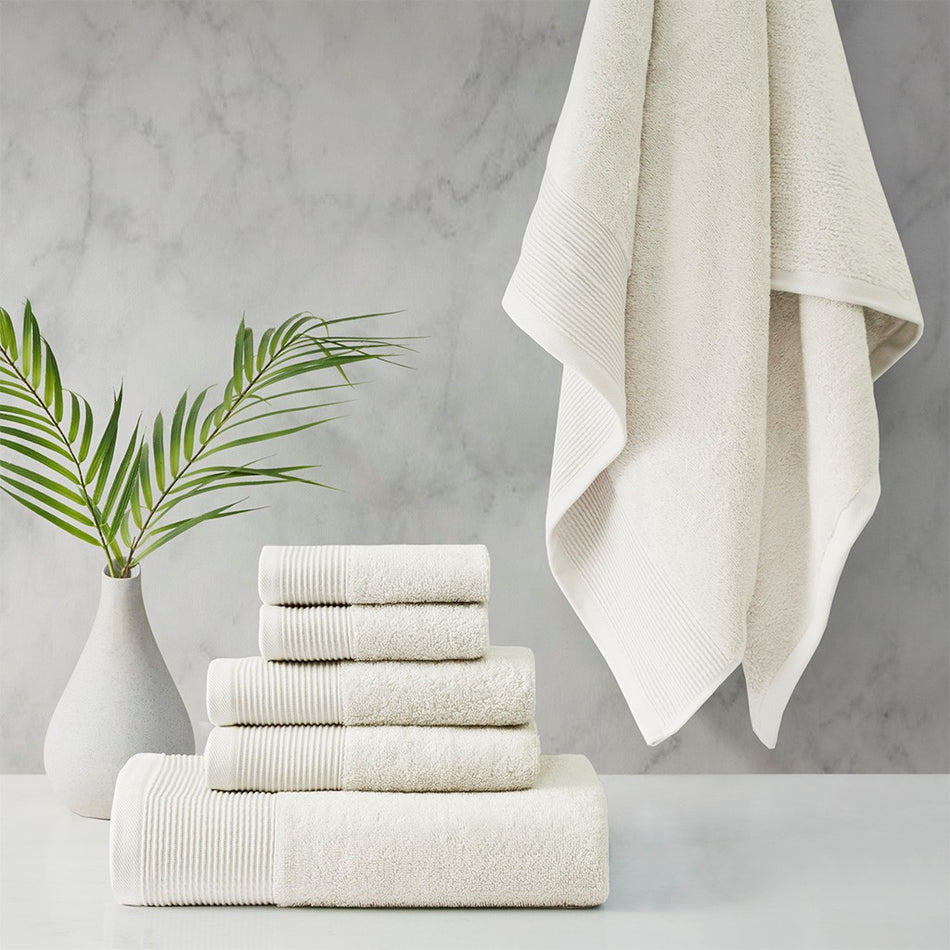 Beautyrest Nuage Cotton Tencel Blend Antimicrobial 6 Piece Towel Set - Ivory 