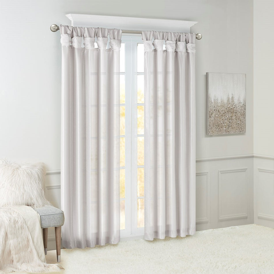 Emilia Twist Tab Lined Window Curtain - Silver - 50x120"