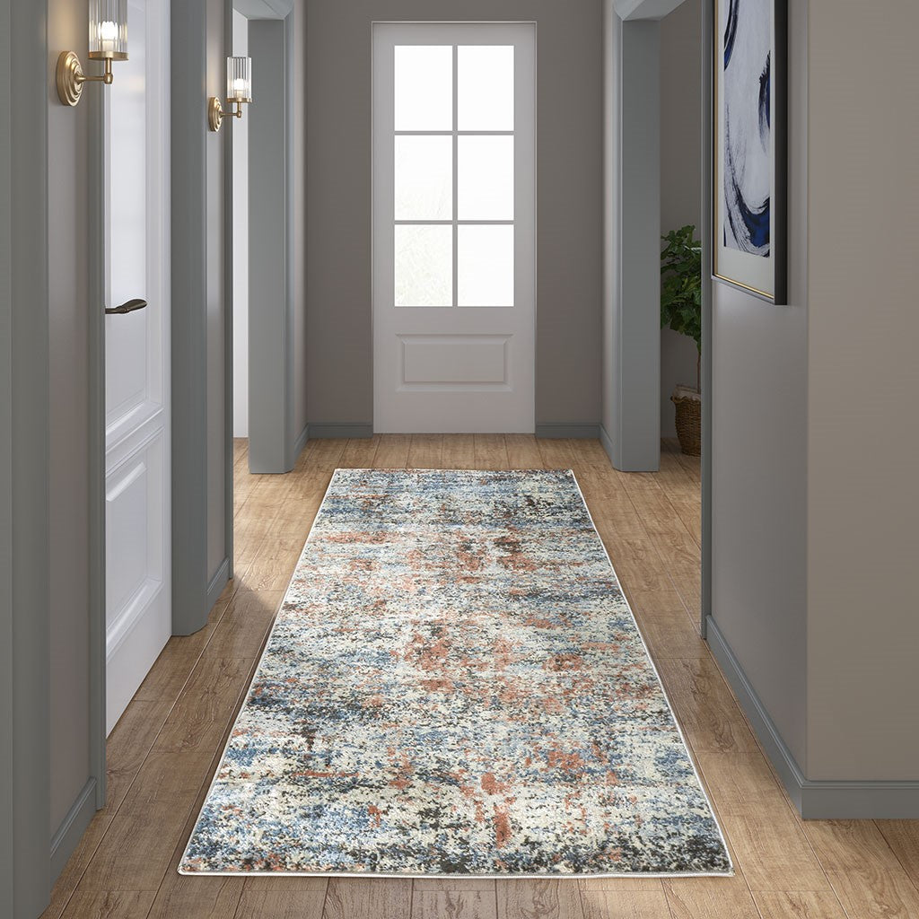 Madison Park Riley Watercolor Abstract Stripe Woven Area Rug - Blue / Tan - 3x8' Runner