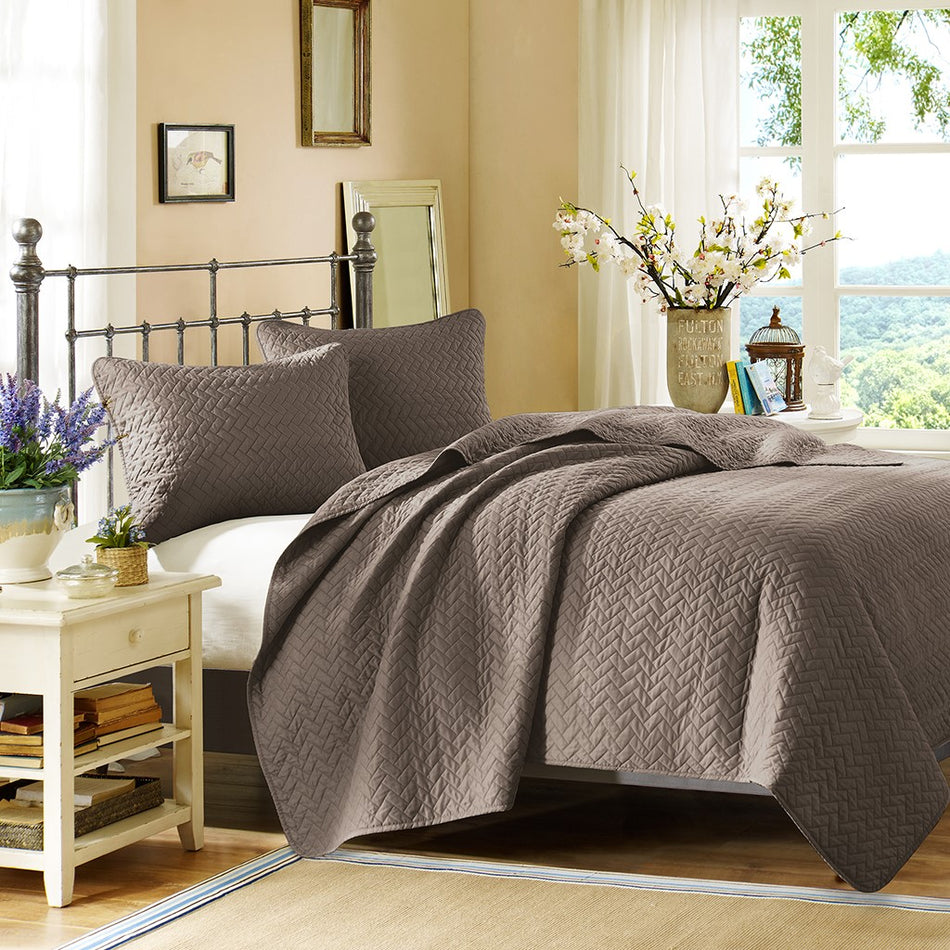 Hampton Hill Velvet Touch 3 Piece Luxurious Oversized Quilted Coverlet Set - Taupe - King Size