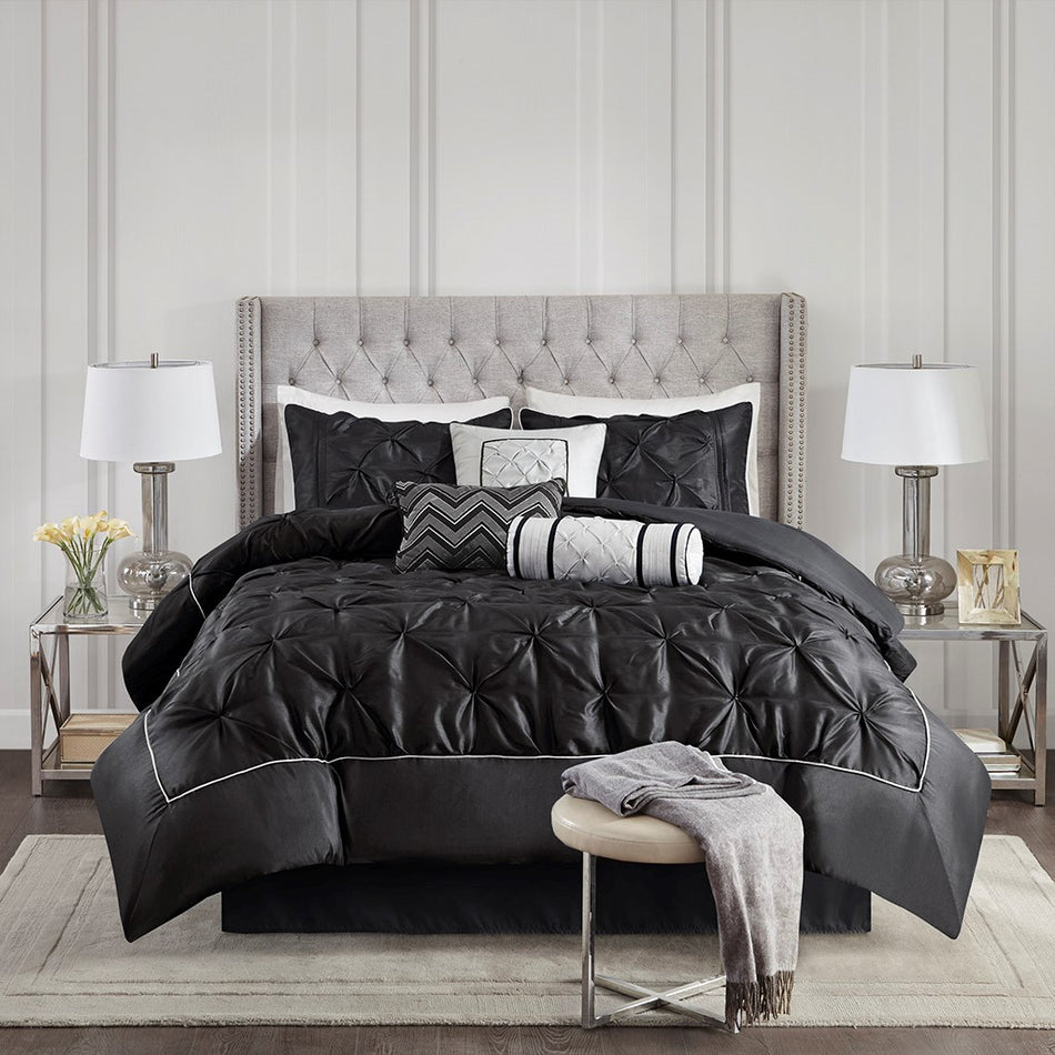 Laurel 7 Piece Tufted Comforter Set - Black - King Size