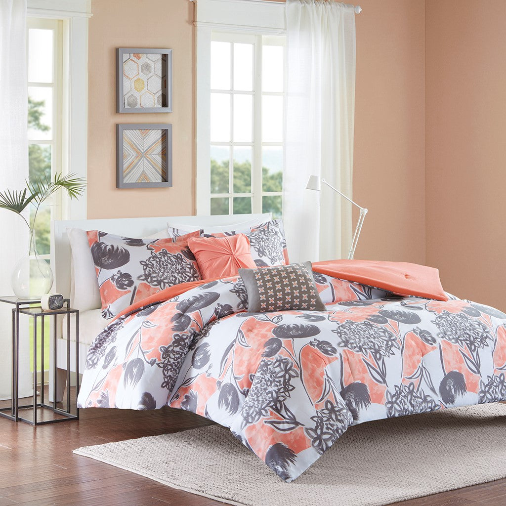 Intelligent Design Marie Comforter Set - Coral - Full Size / Queen Size