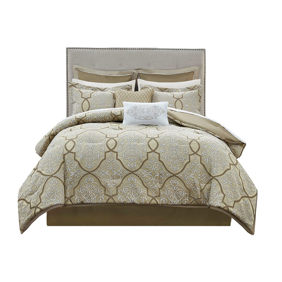 Lavine 12 Piece Complete Bed Set - Gold - Cal King Size