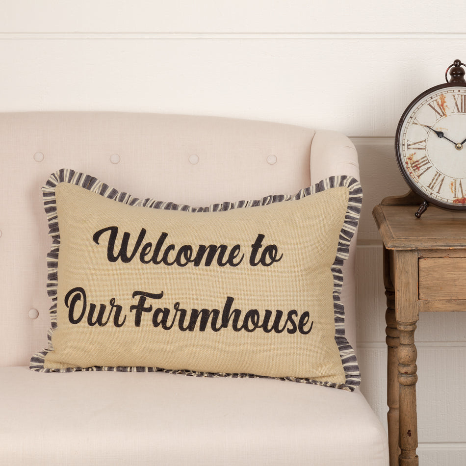 April & Olive Ashmont Burlap Vintage Welcome to Our Farmhouse Pillow 14x22 By VHC Brands