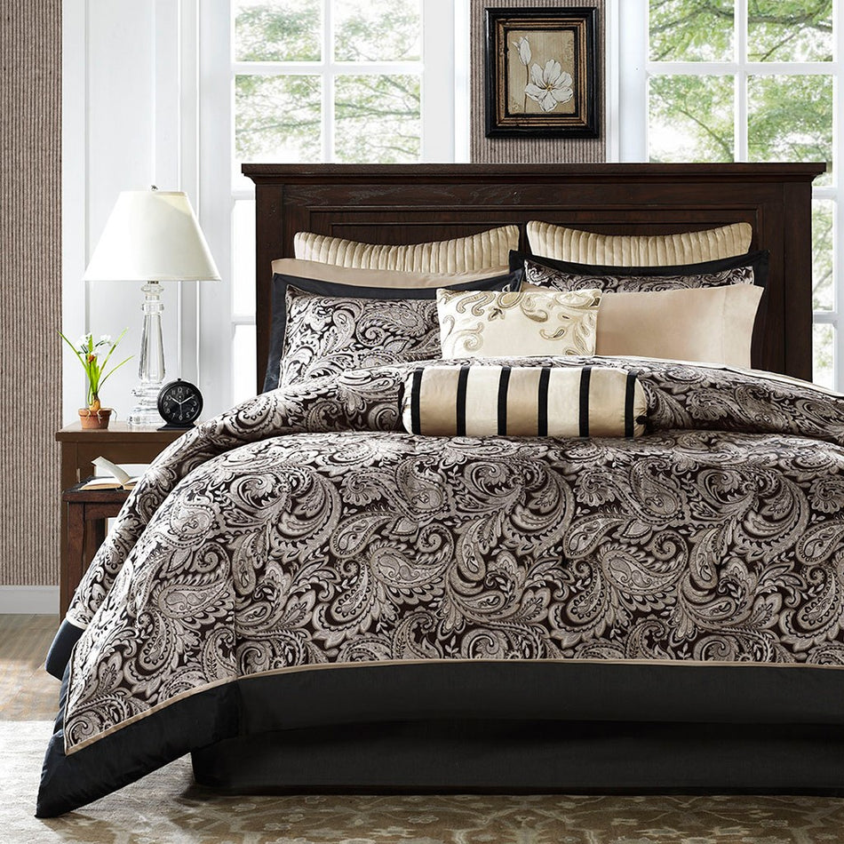 Aubrey 12 Piece Complete Bed Set - Black - Cal King Size