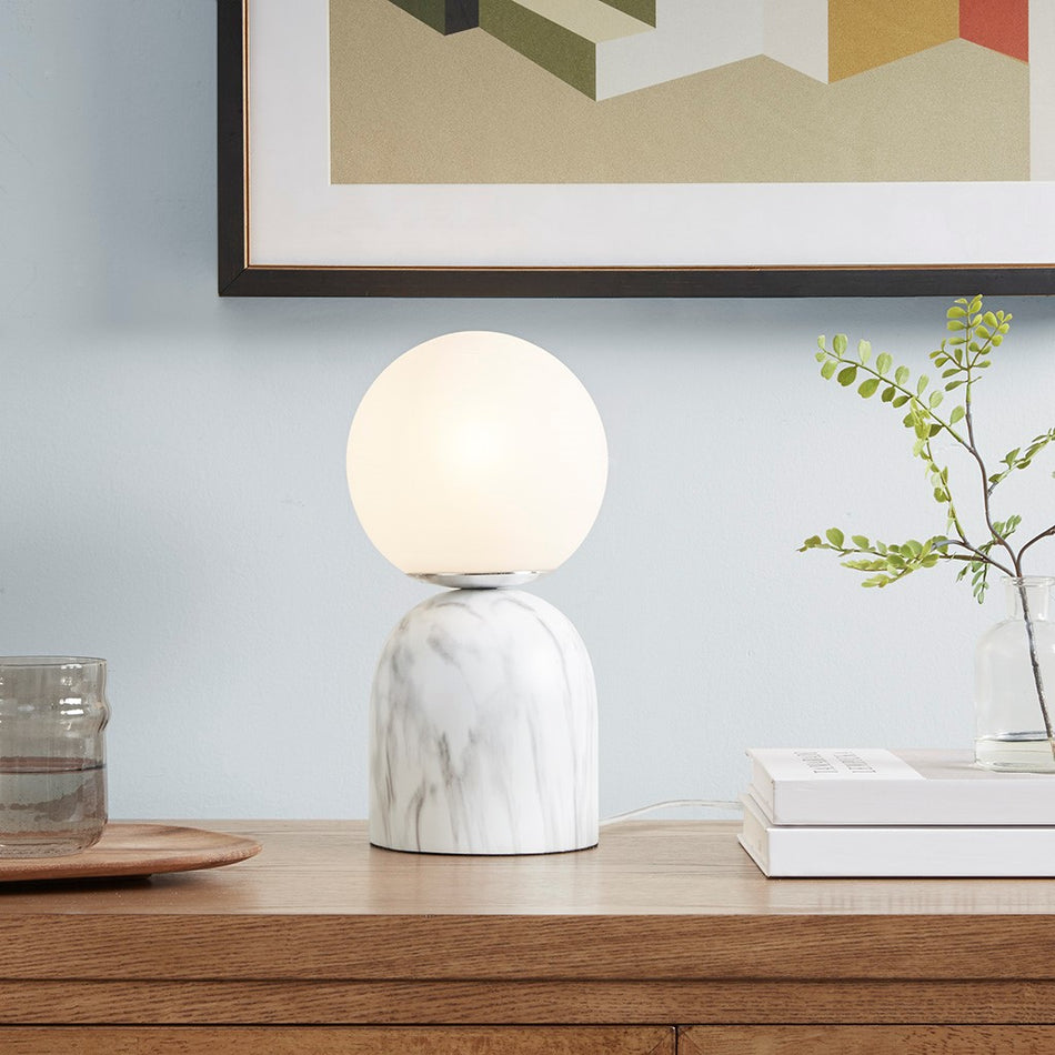 Nelia Frosted Glass Globe Resin Table Lamp - White