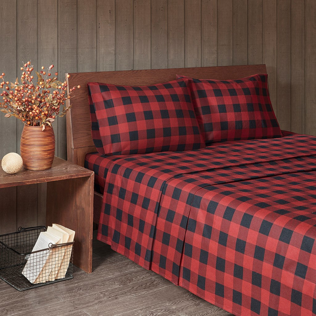 Woolrich Cotton Flannel Sheet Set - Red / Black Buffalo Check - Cal King Size