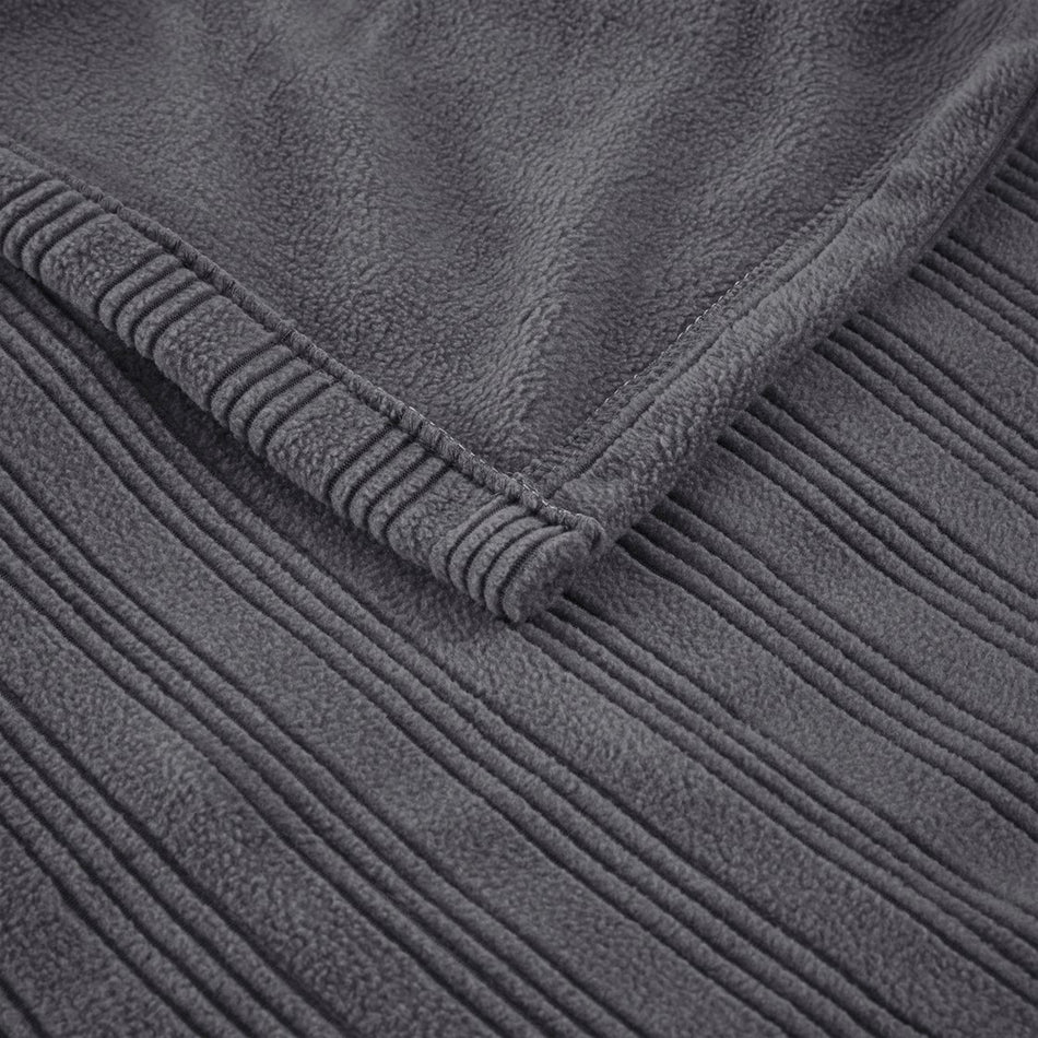 Ribbed Micro Fleece Heated Blanket - Grey - Queen Size