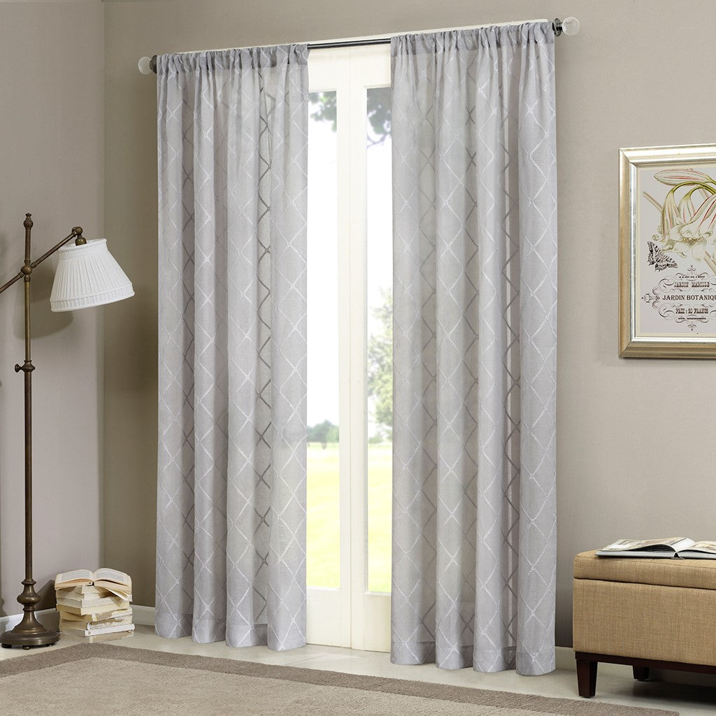 Madison Park Irina Diamond Sheer Window Curtain - Grey - 50x95"