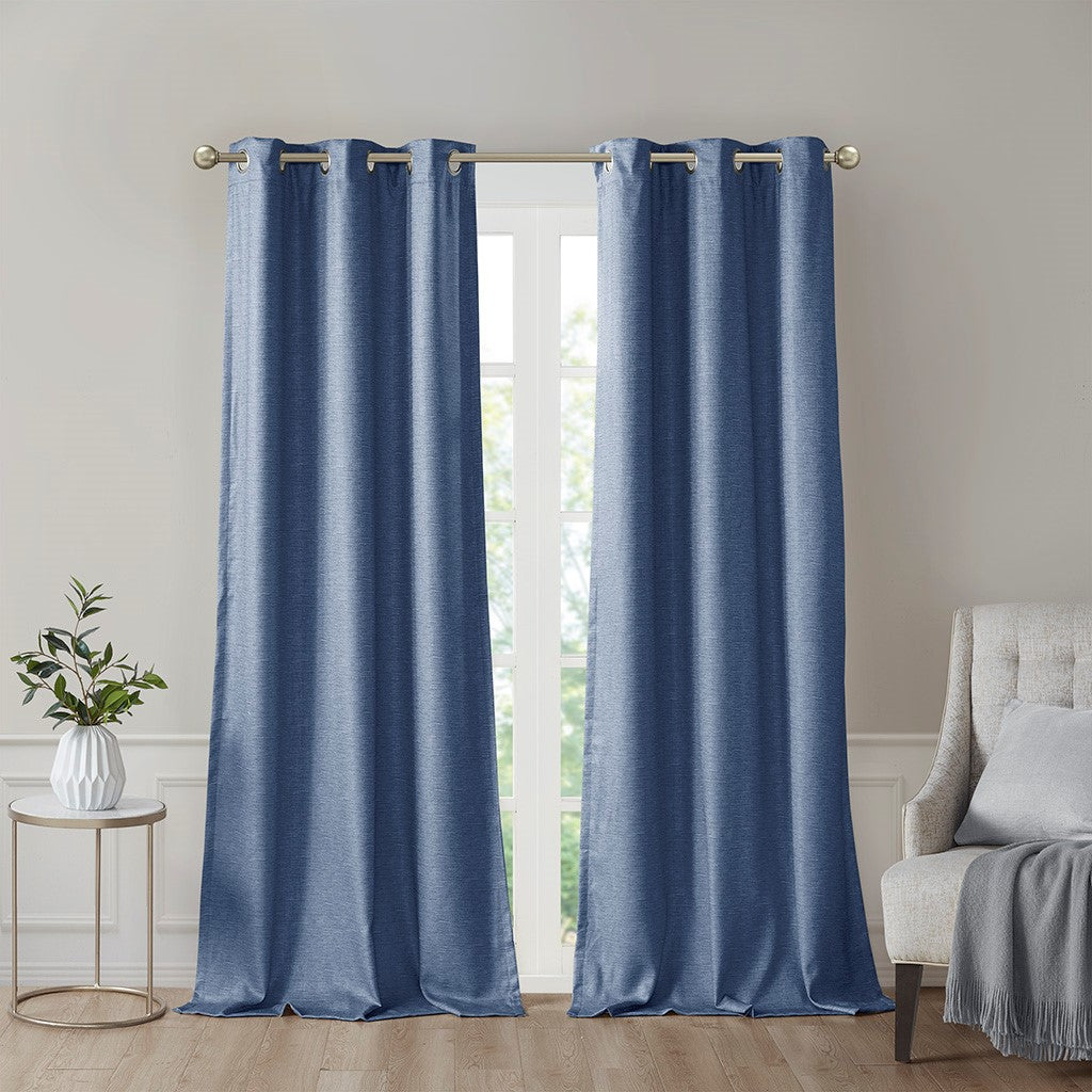 SunSmart Como Tonal Printed Faux Silk Total Blackout Window Panel Pair - Blue - 42x84"