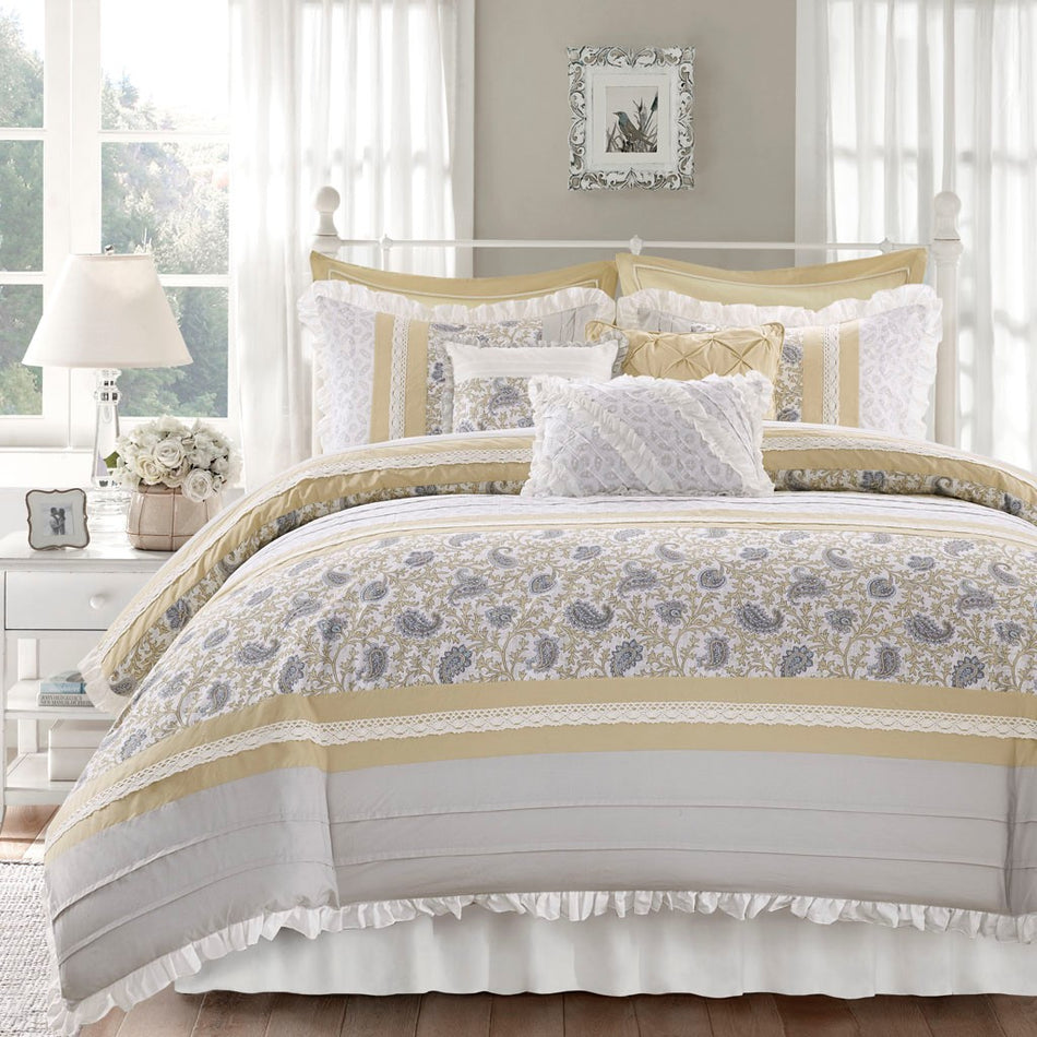 Dawn 9 Piece Cotton Percale Comforter Set - Yellow - King Size