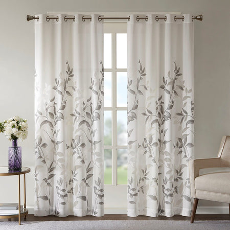 Madison Park Cecily Burnout Printed Window Panel - Grey - 84" Panel