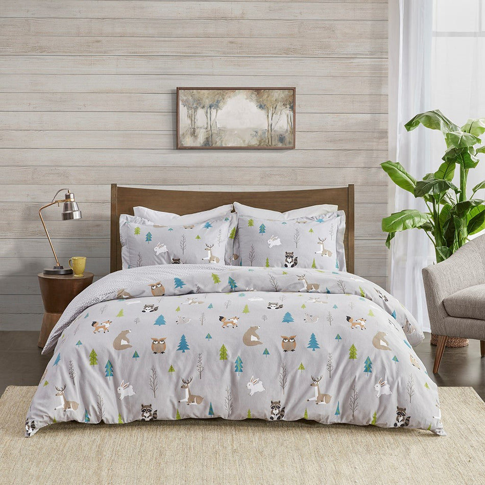 Cozy Flannel 100% Cotton Flannel Printed Duvet Set - Woodland Creatures - King Size / Cal King Size