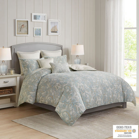 Harbor House Chelsea 3 Piece Cotton Duvet Cover Set - Blue - Full Size / Queen Size