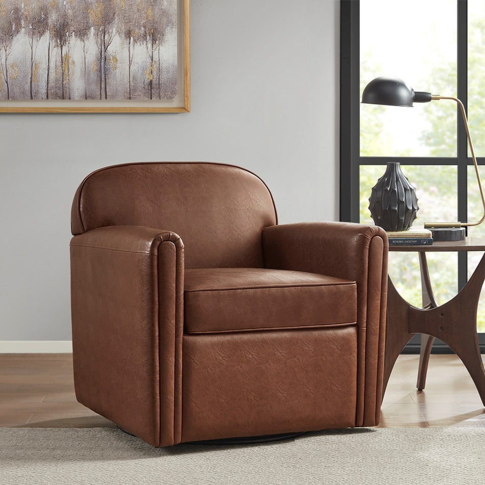 Madison Park Archer Faux Leather 360 Degree Swivel Arm Chair - Brown 