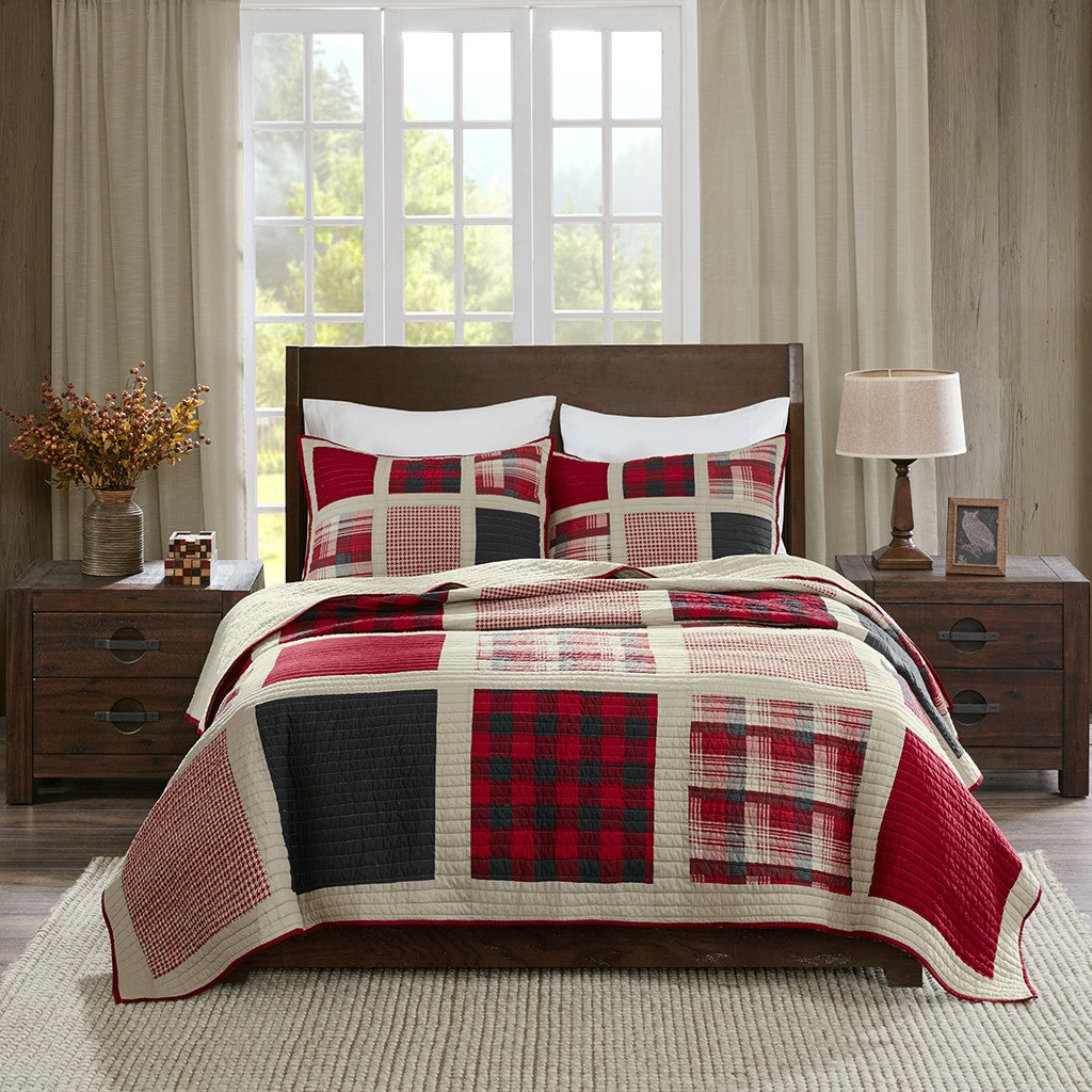 Woolrich Huntington 100% Cotton Oversized Quilt Mini Set - Red - King Size / Cal King Size