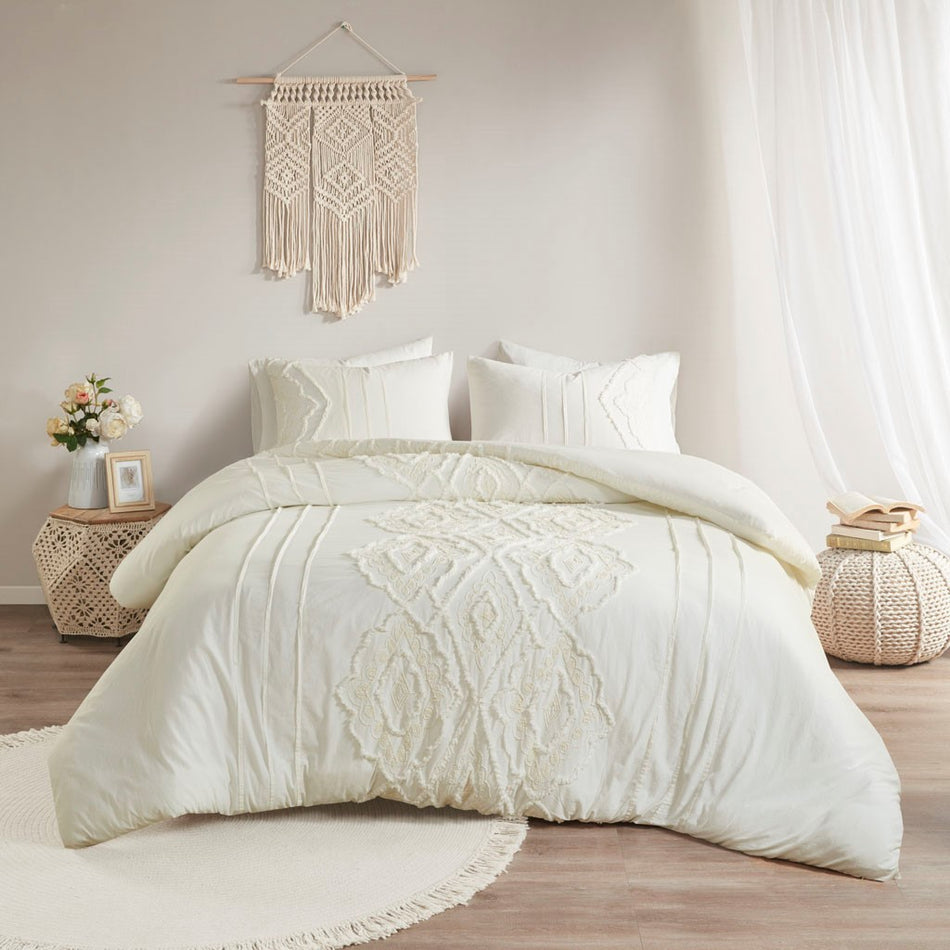 Madison Park Margot 3 Piece Cotton Comforter Set - Off White  - Full Size / Queen Size Shop Online & Save - ExpressHomeDirect.com