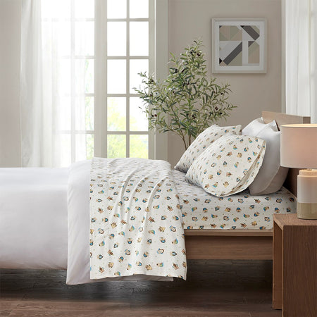 True North by Sleep Philosophy Cozy Cotton Flannel Printed Sheet Set - Sand Owls - Queen Size