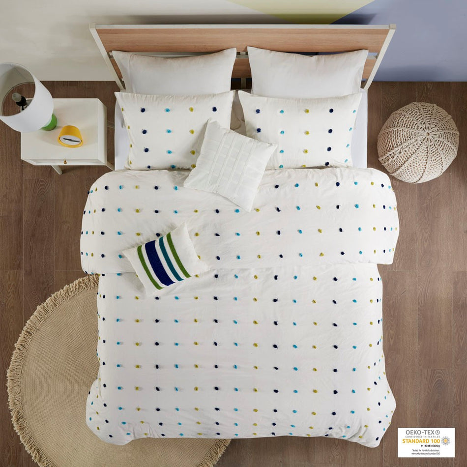 Urban Habitat Kids Callie Cotton Jacquard Pom Pom Comforter Set - Green / Navy - Twin Size