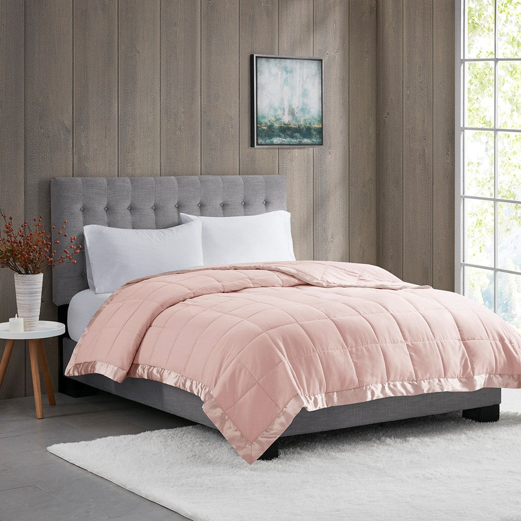 Madison Park Windom Lightweight Down Alternative Blanket with Satin Trim - Blush - Twin Size